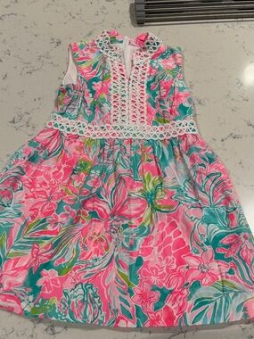 Lilly Pulitzer Pink, Teal & Green Floral Lace-Trim Sundress